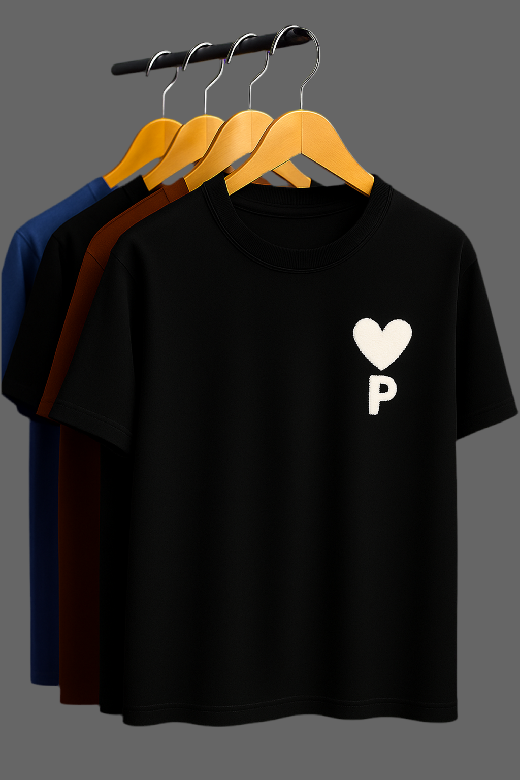 Mens T shirt with premium cotton , P alphabet with love symbol embroidery , regular fit