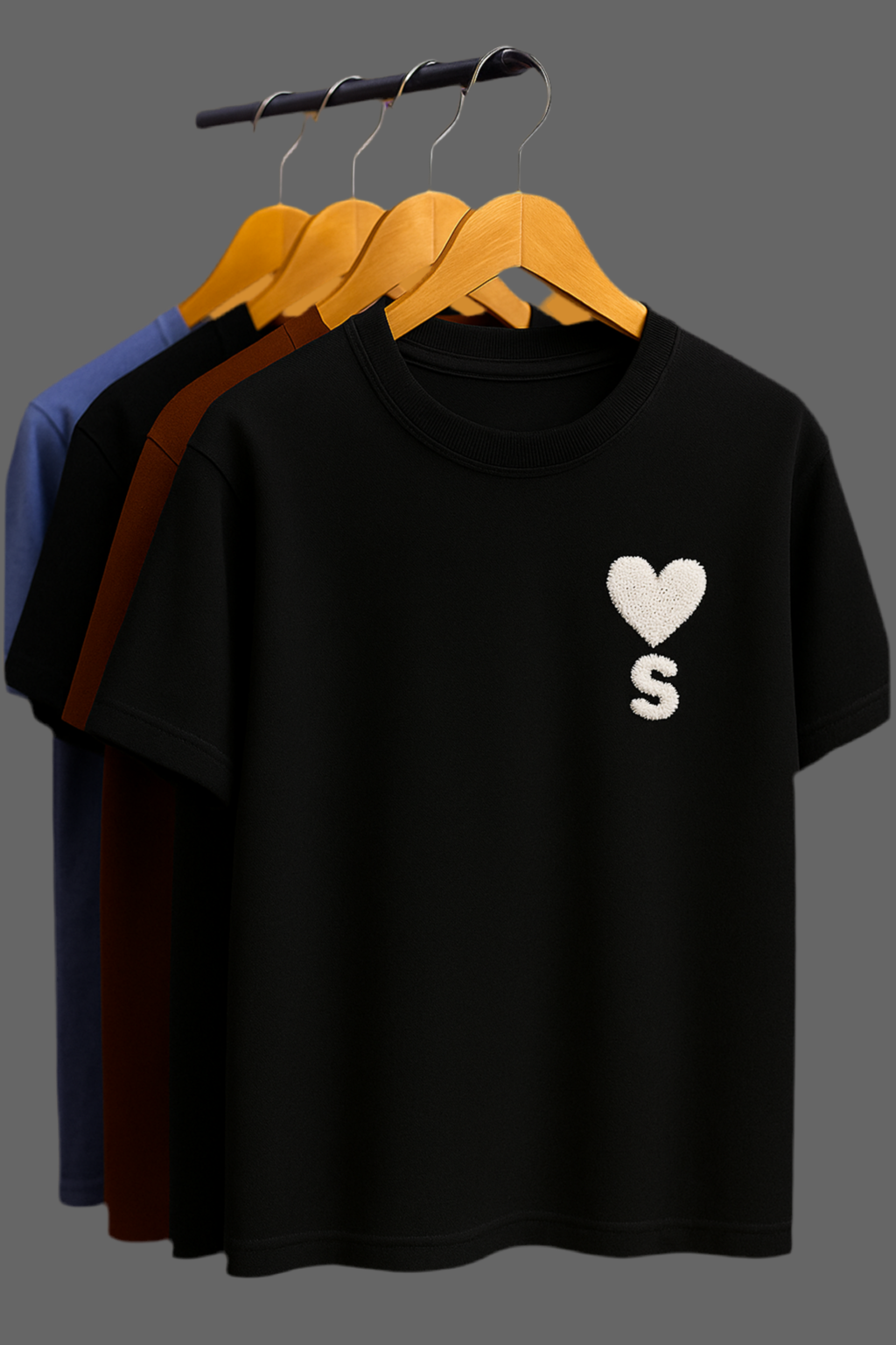 Mens T shirt with premium cotton , S alphabet with love symbol embroidery , regular fit