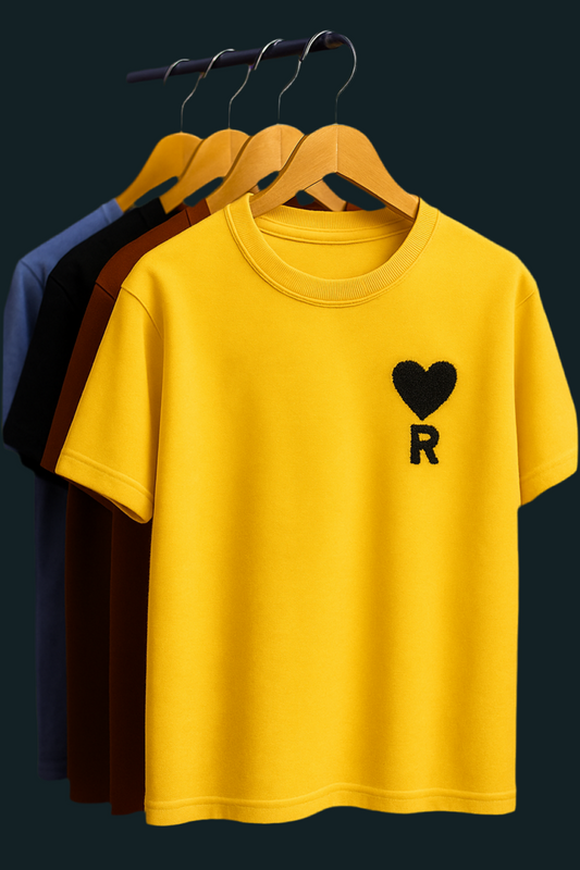 Mens T shirt with premium cotton , R alphabet with love symbol embroidery , regular fit