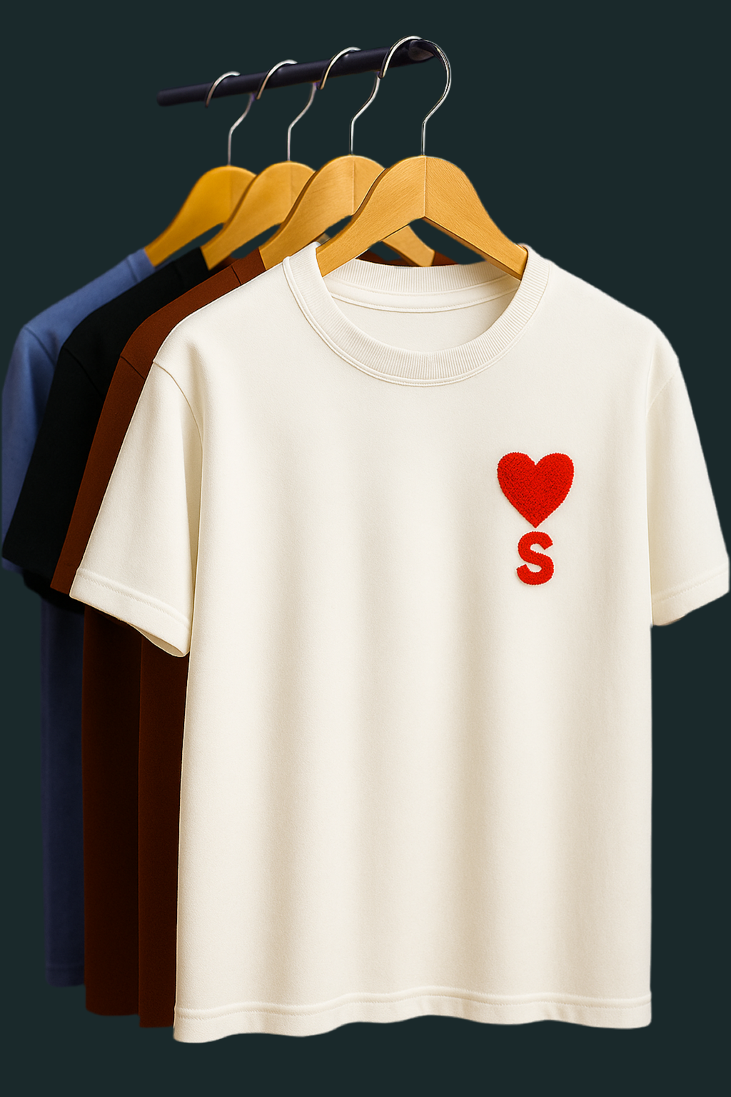 Mens T shirt with premium cotton , S alphabet with love symbol embroidery , regular fit