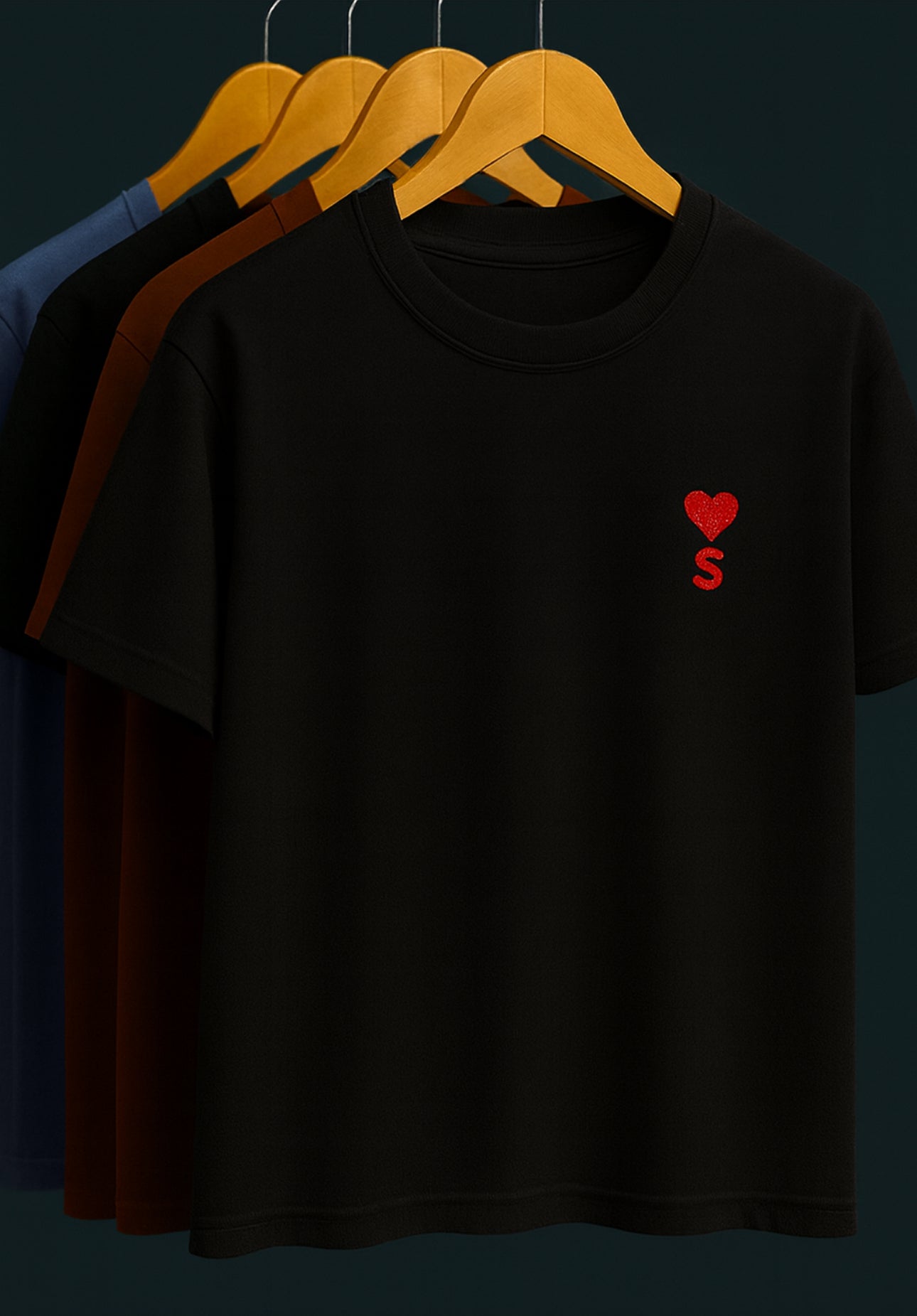 Mens T shirt with premium cotton , S alphabet with love symbol embroidery , regular fit