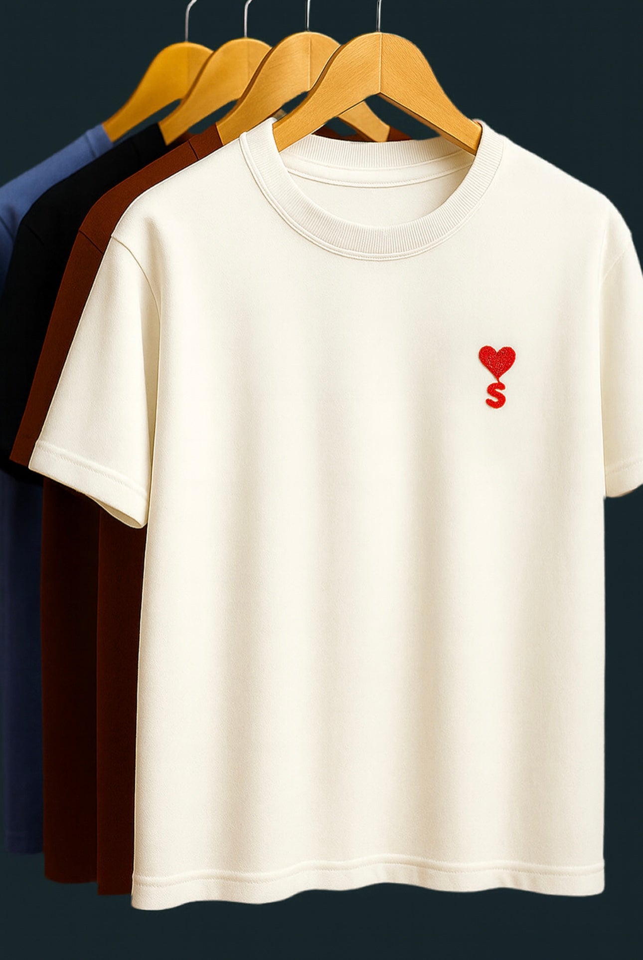 Mens T shirt with premium cotton , S alphabet with love symbol embroidery , regular fit