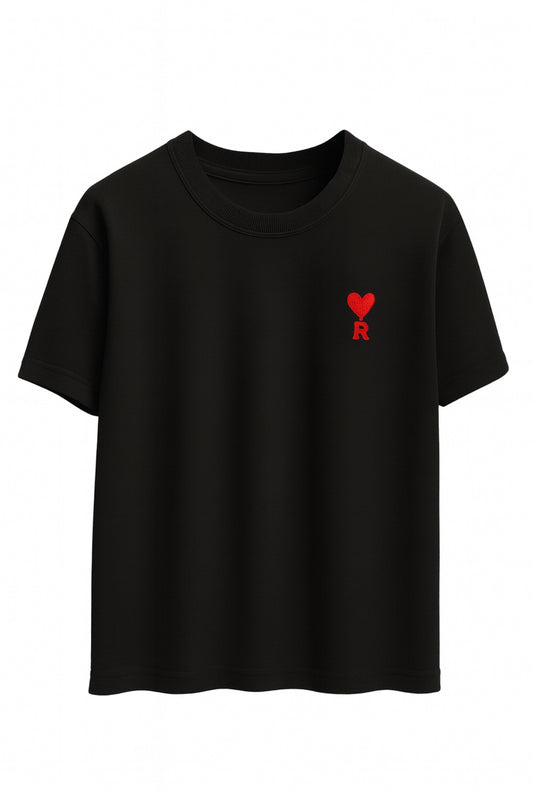 Mens T shirt with premium cotton , R alphabet with love symbol embroidery , regular fit