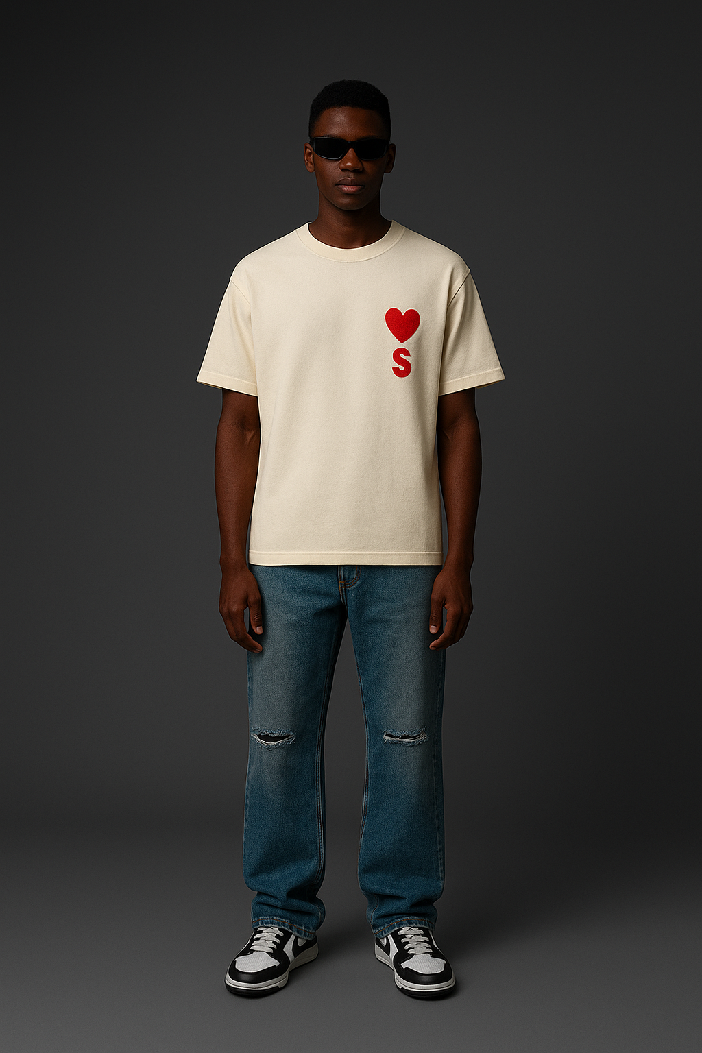 Mens T shirt with premium cotton , S alphabet with love symbol embroidery , regular fit