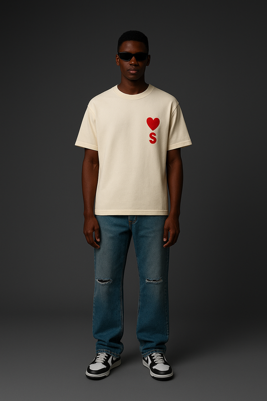 Mens T shirt with premium cotton , S alphabet with love symbol embroidery , regular fit