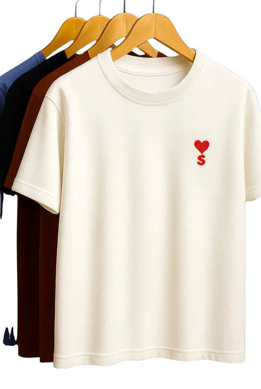 Mens T shirt with premium cotton , S alphabet with love symbol embroidery , regular fit
